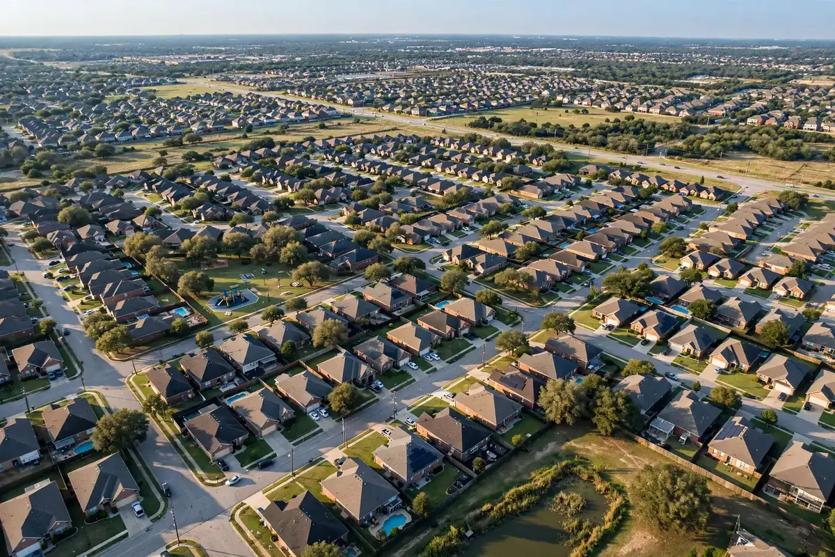 Aerial view of homes in Dallas, TX
