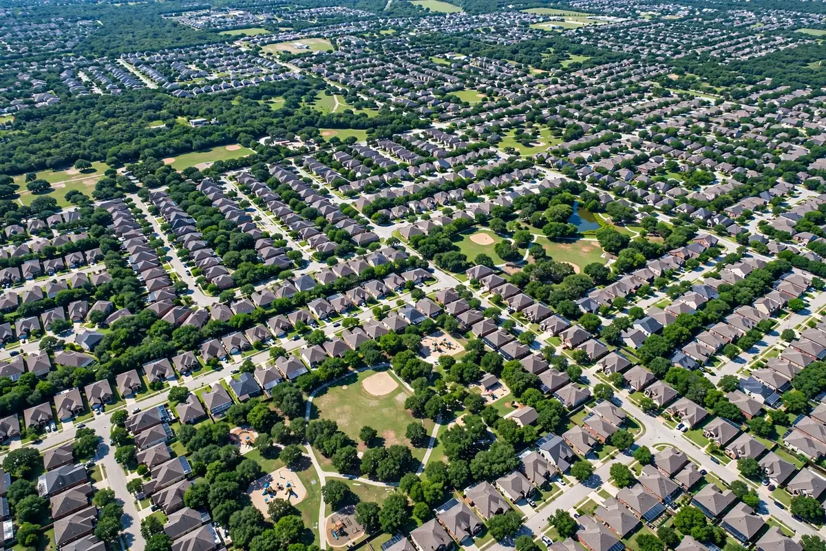 Aerial view of homes in Garland, TX