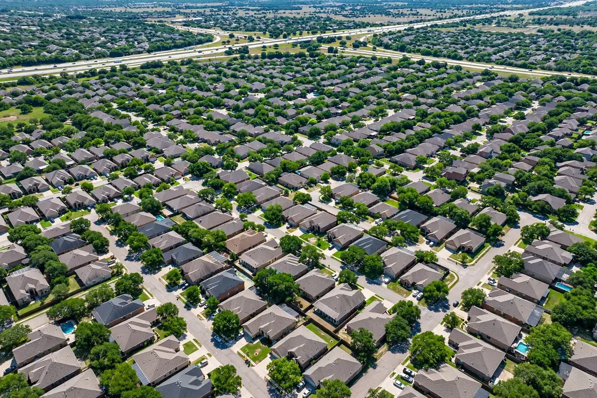 Aerial view of homes in Mesquite, TX