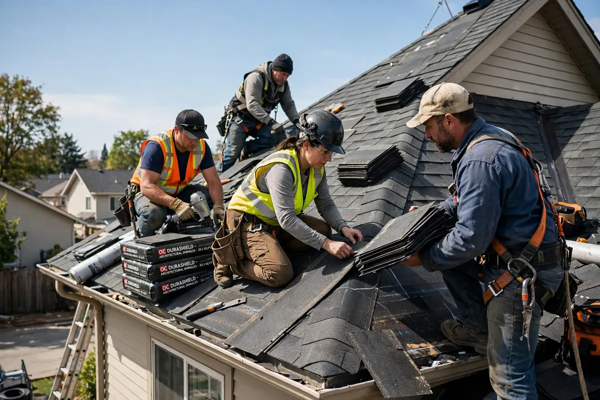 DFW Roofing LLC team working on a residential roof in Dallas, TX