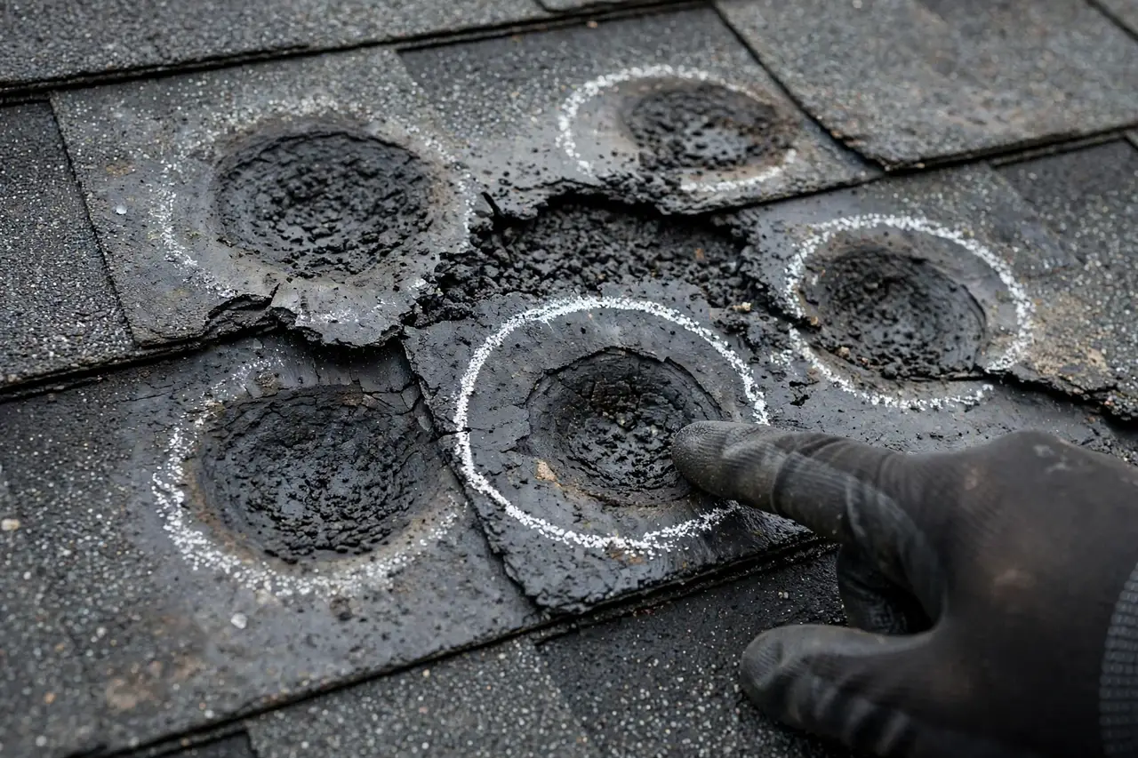 Hail damage roof repair Dallas TX — shingle inspection